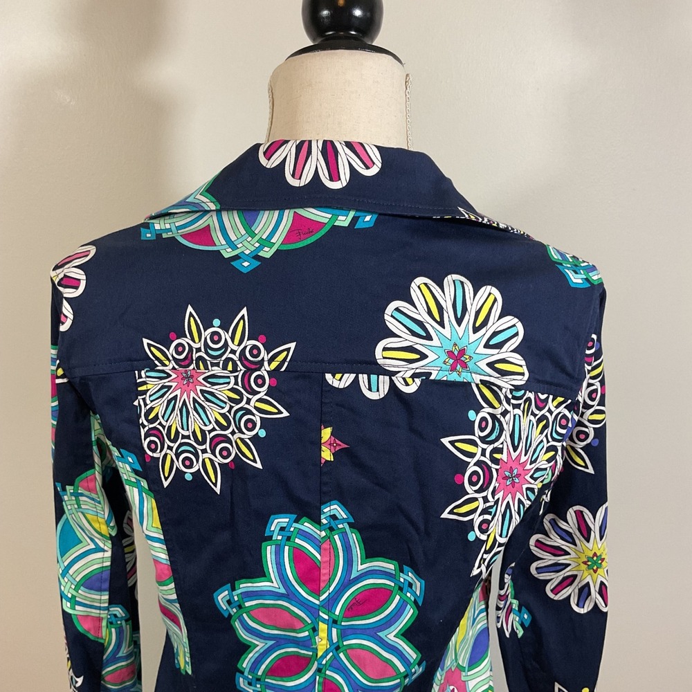 Emilio Pucci Saks Jandel Vintage Navy Psychedelic Floral Jacket Italy Size 12/46 - Picture 8 of 15